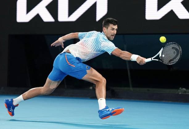 Tennis: Australian Open Serbia s Novak Djokovic plays against Greece s Stefanos Tsitsipas in the men s singles final at the Australian Open tennis tournament in Melbourne, Australia on Jan. 29, 2023.  A14AA0001390918P 