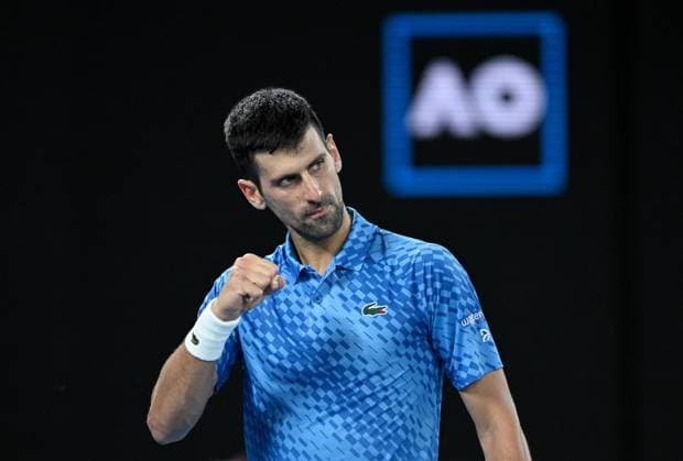 TENNIS AUSTRALIAN OPEN, Novak Djokovic of Serbia reacts during the men?s singles final against Stefanos Tsitsipas of Greece at the 2023 Australian Open tennis championship at Melbourne Park in Melbourne, Sunday, January 29, 2023. ( NO ARCHIVING, EDITORIAL USE ONLY, NO USE IN BOOKS WITHOUT CONSENT MELBOURNE VICTORIA AUSTRALIA  Copyright: xJamesxRossx 20230129001757909027