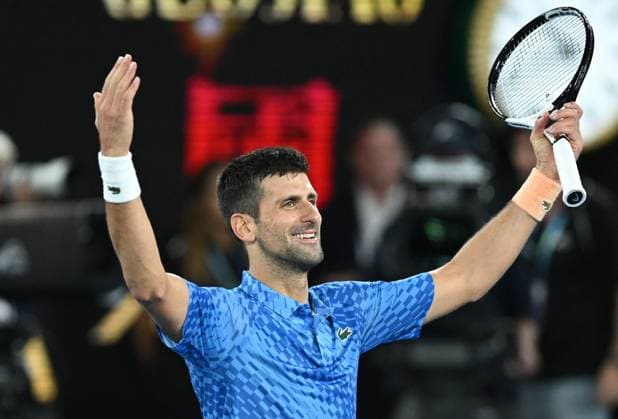 TENNIS AUSTRALIAN OPEN, Novak Djokovic of Serbia celebrates winning the men?s singles final against Stefanos Tsitsipas of Greece at the 2023 Australian Open tennis championship at Melbourne Park in Melbourne, Sunday, January 29, 2023. ( NO ARCHIVING, EDITORIAL USE ONLY, NO USE IN BOOKS WITHOUT CONSENT MELBOURNE VICTORIA AUSTRALIA  Copyright: xJamesxRossx 20230129001757910698