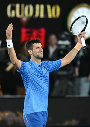 TENNIS AUSTRALIAN OPEN, Novak Djokovic of Serbia celebrates winning the men?s singles final against Stefanos Tsitsipas of Greece at the 2023 Australian Open tennis championship at Melbourne Park in Melbourne, Sunday, January 29, 2023. ( NO ARCHIVING, EDITORIAL USE ONLY, NO USE IN BOOKS WITHOUT CONSENT MELBOURNE VICTORIA AUSTRALIA  Copyright: xJamesxRossx 20230129001757911240