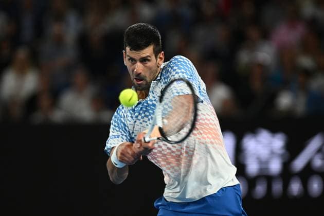 TENNIS AUSTRALIAN OPEN, Novak Djokovic of Serbia in action during the Men?s Singles Final against Stefanos Tsitsipas of Greece at the 2023 Australian Open tennis tournament at Melbourne Park in Melbourne, Sunday, January 29, 2023. ( NO ARCHIVING, EDITORIAL USE ONLY, NO USE IN BOOKS WITHOUT CONSENT MELBOURNE VICTORIA AUSTRALIA  Copyright: xJOELxCARRETTx 20230129001757920920