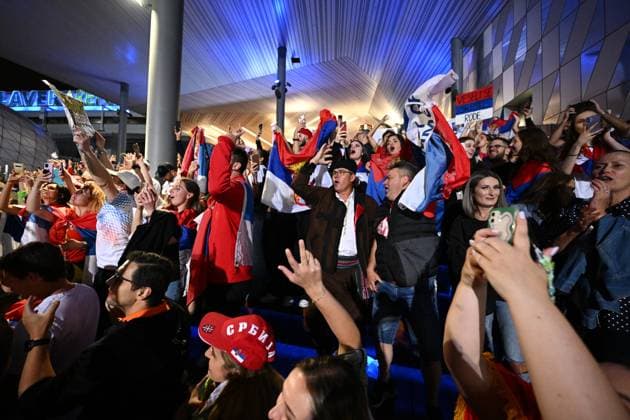 TENNIS AUSTRALIAN OPEN, Serbian fans celebrate after Novak Djokovic of Serbia won the Men?s Singles Final against Stefanos Tsitsipas of Greece at the 2023 Australian Open tennis tournament at Melbourne Park in Melbourne, Sunday, January 29, 2023. ( NO ARCHIVING, EDITORIAL USE ONLY, NO USE IN BOOKS WITHOUT CONSENT MELBOURNE VICTORIA AUSTRALIA  Copyright: xJOELxCARRETTx 20230129001757937483