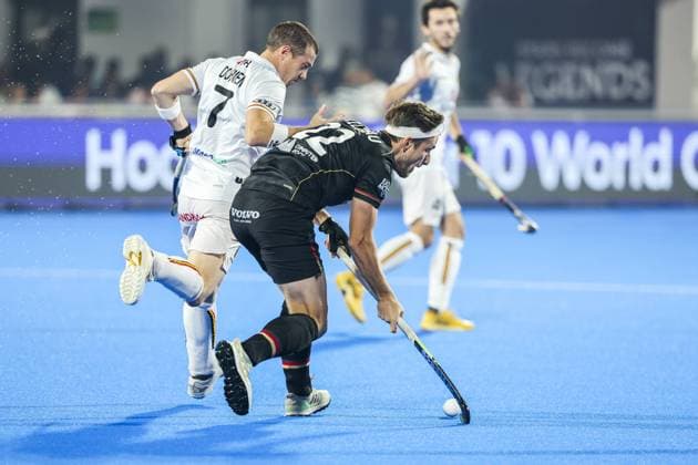 Bilder des Jahres 2023, Sport 01 Januar Feldhockey WM, Finale, Deutschalnd - Belgien BHUBANESWAR - Marco Miltkau of Germany (r) against John John Dohmen of Belgium during the final of the Hockey World Cup in India. ANP WILLEM VERNES netherlands out - belgium out Bhubaneswar xVIxxIVx *** BHUBANESWAR Marco Miltkau of Germany r against John John Dohmen of Belgium during the final of the Hockey World Cup in India ANP WILLEM VERNES netherlands out belgium out Bhubaneswar xVIxxIVx 461756259 originalFilename: 0201124718st.jpg