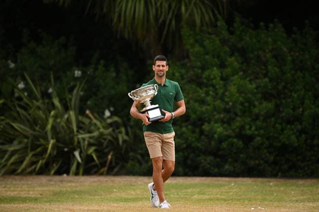 TENNIS AUSTRALIAN OPEN MENS SINGLES WINNER, Novak Djokovic of Serbia arrives to pose for a photograph with the Norman Brooks Challenge Cup following his win in the men?s singles final in the 2023 Australian Open tennis tournament, at Government House in Melbourne, Monday, January 30, 2023. ( NO ARCHIVING, EDITORIAL USE ONLY, NO USE IN BOOKS WITHOUT CONSENT MELBOURNE VICTORIA AUSTRALIA  Copyright: xJAMESxROSSx 20230130001758156653