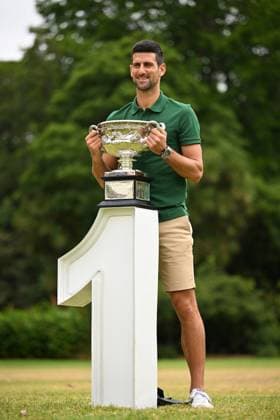 TENNIS AUSTRALIAN OPEN MENS SINGLES WINNER, Novak Djokovic of Serbia poses for a photograph with the Norman Brooks Challenge Cup following his win in the men?s singles final in the 2023 Australian Open tennis tournament, at Government House in Melbourne, Monday, January 30, 2023. ( NO ARCHIVING, EDITORIAL USE ONLY, NO USE IN BOOKS WITHOUT CONSENT MELBOURNE VICTORIA AUSTRALIA  Copyright: xJAMESxROSSx 20230130001758158523