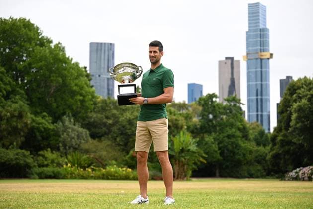 TENNIS AUSTRALIAN OPEN MENS SINGLES WINNER, Novak Djokovic of Serbia poses for a photograph with the Norman Brooks Challenge Cup following his win in the men?s singles final in the 2023 Australian Open tennis tournament, at Government House in Melbourne, Monday, January 30, 2023. ( NO ARCHIVING, EDITORIAL USE ONLY, NO USE IN BOOKS WITHOUT CONSENT MELBOURNE VICTORIA AUSTRALIA  Copyright: xJAMESxROSSx 20230130001758159254