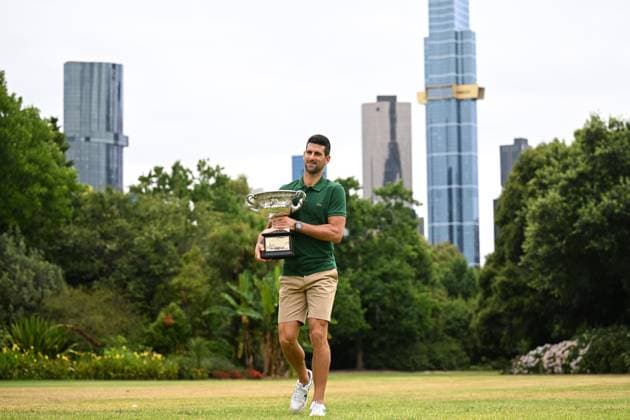 TENNIS AUSTRALIAN OPEN MENS SINGLES WINNER, Novak Djokovic of Serbia arrives to pose for a photograph with the Norman Brooks Challenge Cup following his win in the men?s singles final in the 2023 Australian Open tennis tournament, at Government House in Melbourne, Monday, January 30, 2023. ( NO ARCHIVING, EDITORIAL USE ONLY, NO USE IN BOOKS WITHOUT CONSENT MELBOURNE VICTORIA AUSTRALIA  Copyright: xJAMESxROSSx 20230130001758159475
