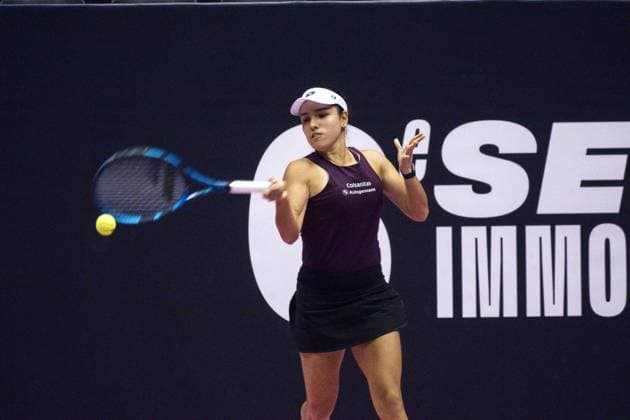 La joueuse de tennis Camilia Osorio (COL) lors de l Open 6eme sens Immobilier MÃ tropole de Lyon 2023, tournoi de tennis fÃ minin WTA, Tennis Damen 250 de Caroline Garcia, Lyon 30 01 2022 TENNIS : Open 6eme Sens Immobilier Lyon Metropole - 30 01 2023 SandrineThesillat Panoramic 