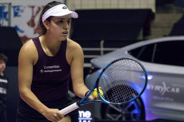 La joueuse de tennis Camilia Osorio (COL) lors de l Open 6eme sens Immobilier MÃ tropole de Lyon 2023, tournoi de tennis fÃ minin WTA, Tennis Damen 250 de Caroline Garcia, Lyon 30 01 2022 TENNIS : Open 6eme Sens Immobilier Lyon Metropole - 30 01 2023 SandrineThesillat Panoramic 