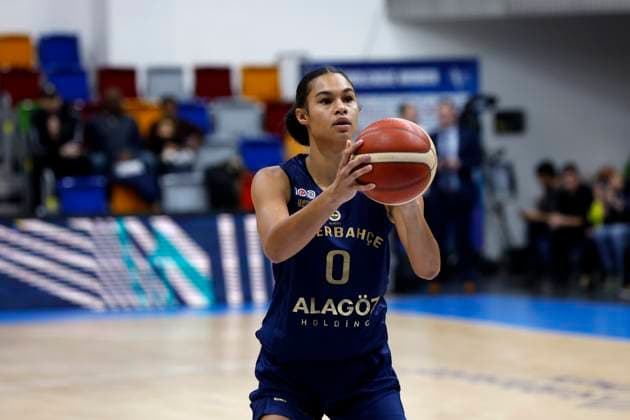 31 01 2023, FIBA Basketball Euroleague Women Season 2022 2023, ZVVZ USK Praha Czech Republic Fenerbahce Alagoz Holding Istanbul Turkey , 0, Satou Sabally, Fenerbahce Alagoz Holding Istanbul shooting free throw Prague Kralovka Arena Czech Republic