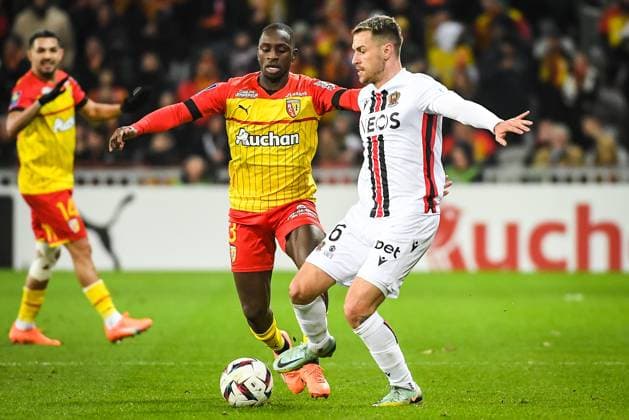 February 1, 2023, Lens, France, France: Deiver MACHADO of Lens and Aaron RAMSEY of Nice during the Ligue 1 match between RC Lens and OGC Nice at Bollaert-Delelis Stadium on February 01, 2023 in Lens, France. Lens France - ZUMAm308 20230201_zsp_m308_003 Copyright: xMatthieuxMirvillex
