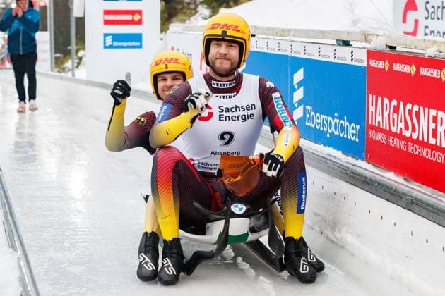 Bilder des Jahres 2023, Sport 02 Februar Sport Themen der Woche KW05 Sport Bilder des Tages Robin Geueke mit David Gamm (GER, Deutschland), 2 3 2023, Altenberg (Deutschland), Eberspaecher Luge World Cup Altenberg *** Robin Geueke with David Gamm GER, Germany , 2 3 2023, Altenberg Germany , Eberspaecher Luge World Cup Altenberg xprx