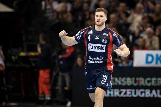 SG Flensburg Handewitt vs HSG Wetzlar, DHB Cup, quarter-final, 04 02 23 Flensburg cheering goal by Johannes Golla SG Flensburg Handewitt, 04 Copyright: xBEAUTIFULxSPORTS MarioxM.xKobergx