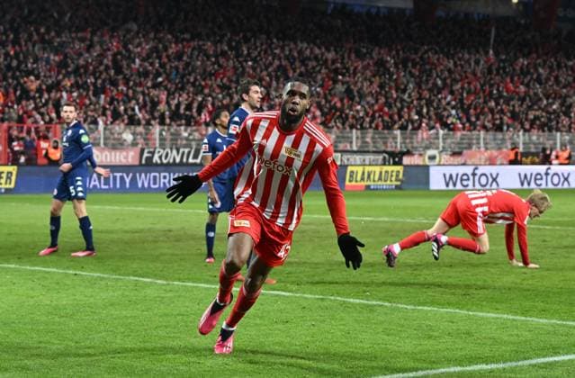 Sport Themen der Woche KW05 Sport Bilder des Tages Fussball, Herren, Saison 2022 2023, 1. Bundesliga (19. Spieltag), 1. FC Union Berlin - 1. FSV Mainz 05 (2:1), Jordan Siebatcheu (1. FC Union Berlin), Jubel nach Tor zum 2:1, 04.02.2023, *** Football, men, season 2022 2023, 1 Bundesliga 19 matchday , 1 FC Union Berlin 1 FSV Mainz 05 2 1 , Jordan Siebatcheu 1 FC Union Berlin , cheering after goal to 2 1, 04 02 2023, Copyright: xMatthiasxKochx