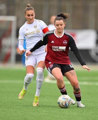 05 02 2023 Football Women Women Season 2022 2023 2 Bundesliga 12 Matchday 1 FC Nürnberg FCN Club FC Bayern München II FCB Sportfoto Zink regulations prohibit any use of photographs as image sequences and or quasi video Jana Kappes 20, FC Bayern München II Lara Felix 13, 1 FC Nürnberg FCN , right