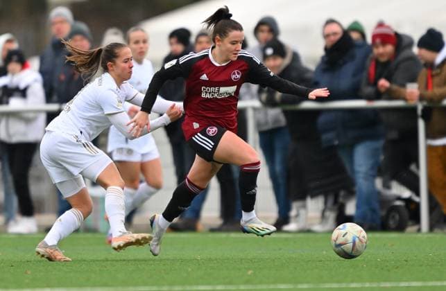 05 02 2023 Football Women Women Season 2022 2023 2 Bundesliga 12 Matchday 1 FC Nürnberg FCN Club FC Bayern München II FCB Sportfoto Zink regulations prohibit any use of photographs as image sequences and or quasi video Amelie Schuster 8, FC Bayern München II Lara Felix 13, 1 FC Nürnberg FCN , right