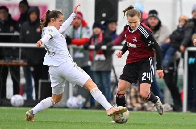 05 02 2023 Football Women Women Season 2022 2023 2 Bundesliga 12 Matchday 1 FC Nürnberg FCN Club FC Bayern München II FCB Sportfoto Zink regulations prohibit any use of photographs as image sequences and or quasi video Amelie Schuster 8, FC Bayern München II Nastassja Lein 24, 1 FC Nürnberg FCN , right