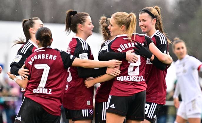 05 02 2023 football women season 2022 2023 2 Bundesliga 12 matchday 1 FC Nürnberg FCN Club FC Bayern München II FCB Sportfoto Zink regulations prohibit any use of photographs as image sequences and or quasi video Torjubel Jubel Freude nach Treffer Torschuss zum 2 1 by Kerstin Bogenschütz Bogenschuetz 8, 1 FC Nürnberg FCN