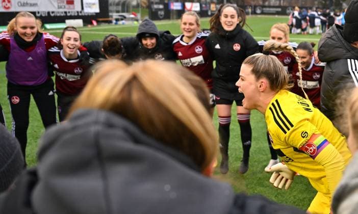 05 02 2023 football women season 2022 2023 2 Bundesliga 12 matchday 1 FC Nürnberg FCN Club FC Bayern München II FCB Sportfoto Zink regulations prohibit any use of photographs as image sequences and or quasi video Lea Paulick 1, 1 FC Nürnberg FCN and team team jubilation joy after end of match