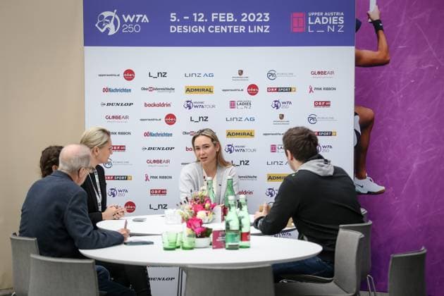 TENNIS - WTA, Tennis Damen Upper Austria Ladies Linz LINZ,AUSTRIA,06.FEB.23 - TENNIS - WTA Tour, Upper Austria Ladies Linz. Image shows Donna Vekic (CRO) at the round table.  GEPAxpictures xManfredxBinder
