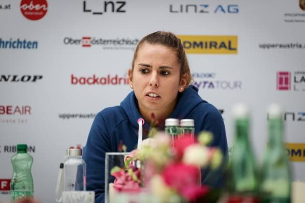 TENNIS - WTA, Tennis Damen Upper Austria Ladies Linz LINZ,AUSTRIA,06.FEB.23 - TENNIS - WTA Tour, Upper Austria Ladies Linz. Image shows Julia Grabher (AUT) at the round table.  GEPAxpictures xManfredxBinder