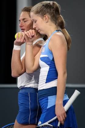 TENNIS - WTA, Tennis Damen Upper Austria Ladies Linz LINZ,AUSTRIA,06.FEB.23 - TENNIS - WTA Tour, Upper Austria Ladies Linz. Image shows Melanie Klaffner and Sinja Kraus (AUT).  GEPAxpictures xManfredxBinder