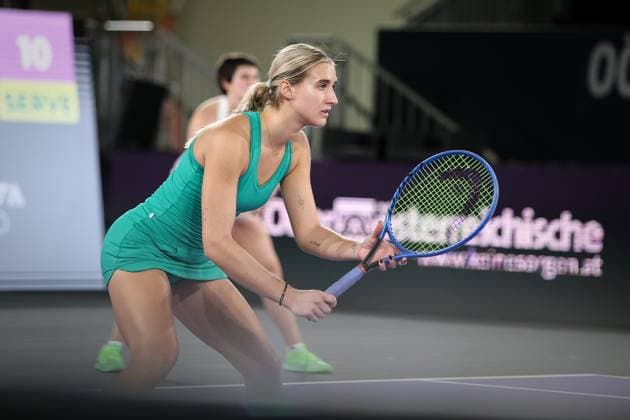 TENNIS - WTA, Tennis Damen Upper Austria Ladies Linz LINZ,AUSTRIA,06.FEB.23 - TENNIS - WTA Tour, Upper Austria Ladies Linz. Image shows Alina Michalitsch and Veronika Bokor (AUT).  GEPAxpictures xManfredxBinder