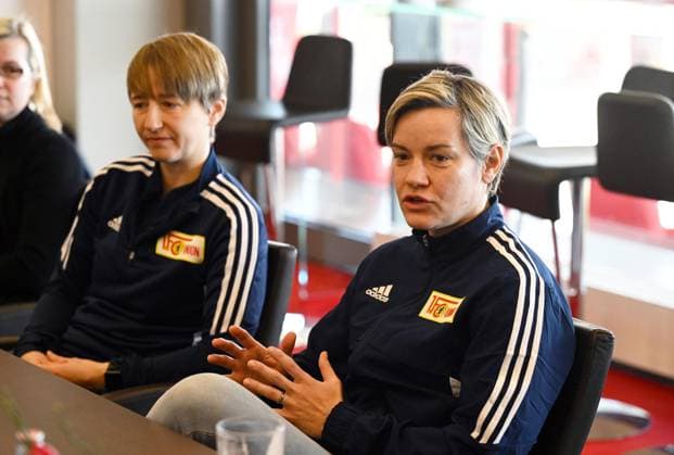 Football, women, Regionalliga Nordost, season 2022 2023, 1 FC Union Berlin, media round, f l coach Ailien Poese 1 FC Union Berlin , sports director 1 women Jennifer Zietz 1 FC Union Berlin , 07 02 2022, Copyright: xMatthiasxKochx