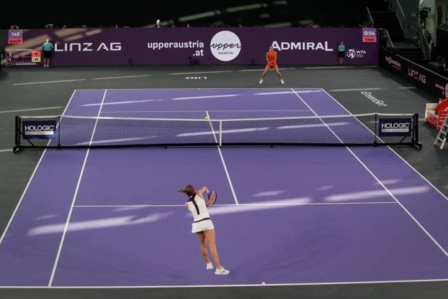 TENNIS - WTA, Tennis Damen Upper Austria Ladies Linz LINZ,AUSTRIA,07.FEB.23 - TENNIS - WTA Tour, Upper Austria Ladies Linz. Image shows an overview of the center court.  GEPAxpictures xManfredxBinder