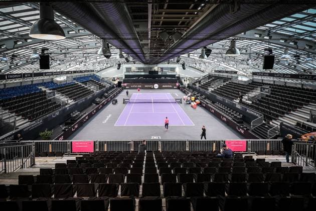 TENNIS - WTA, Tennis Damen Upper Austria Ladies Linz LINZ,AUSTRIA,08.FEB.23 - TENNIS - WTA Tour, Upper Austria Ladies Linz. Image shows an overview of the center court.  GEPAxpictures xManfredxBinder