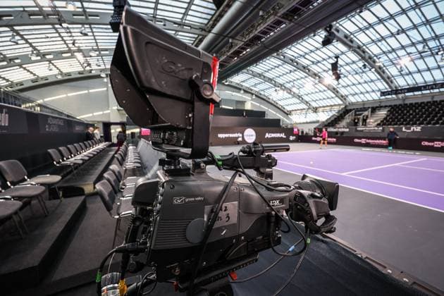 TENNIS - WTA, Tennis Damen Upper Austria Ladies Linz LINZ,AUSTRIA,08.FEB.23 - TENNIS - WTA Tour, Upper Austria Ladies Linz. Image shows a camera on the center court.  GEPAxpictures xManfredxBinder
