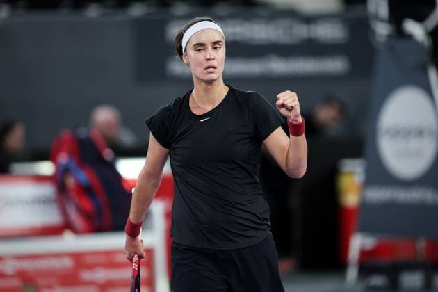 TENNIS - WTA, Tennis Damen Upper Austria Ladies Linz LINZ,AUSTRIA,08.FEB.23 - TENNIS - WTA Tour, Upper Austria Ladies Linz. Image shows the rejoicing of Anhelina Kalinina (UKR).  GEPAxpictures xManfredxBinder