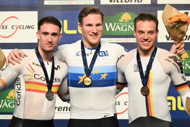 Bilder des Jahres 2023, Sport 02 Februar Sport Themen der Woche KW06 09-02-2023 European Championships Elite Track; Giornata 02; 2023, Olanda; 2023, Spain; 2023, Germany; Hoogland, Jeffrey; Martinez Chorro, Alejando; Dornbach, Maximilian; Grenchen; 