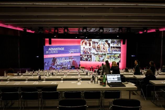 TENNIS - WTA, Tennis Damen Upper Austria Ladies Linz LINZ,AUSTRIA,10.FEB.23 - TENNIS - WTA Tour, Upper Austria Ladies Linz. Image shows an overview of the congress room.  GEPAxpictures xManfredxBinder
