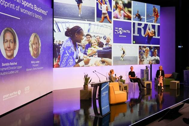 TENNIS - WTA, Tennis Damen Upper Austria Ladies Linz LINZ,AUSTRIA,10.FEB.23 - TENNIS - WTA Tour, Upper Austria Ladies Linz. Image shows the round table with tournament director Sandra Reichel, tournament ambassador Barbara Schett and president Micky Lawler (WTA).  GEPAxpictures xManfredxBinder