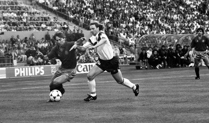 17 06 88 Germany Spain Germany, Munich, 17 06 1988, Football, European Championship EM 1988 in Germany, Germany Spain 2 0 v l Rafael Martin Vasquez Spain , Andreas Brehme Germany