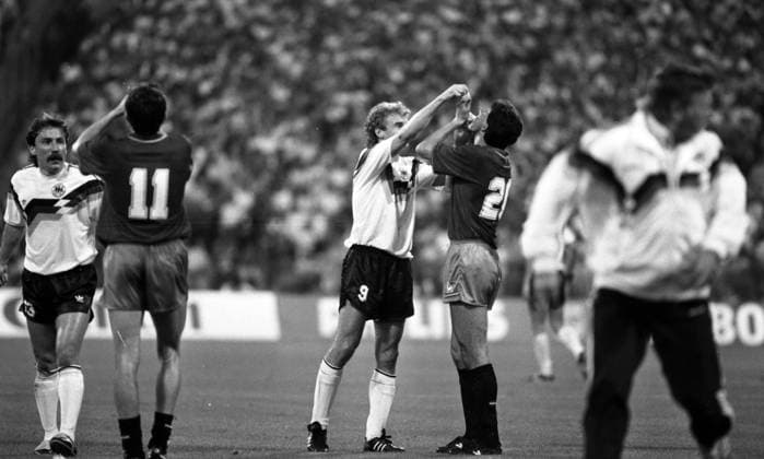 17 06 88 Germany Spain Germany, Munich, 17 06 1988, Football, European Championship EM 1988 in Germany, Germany Spain 2 0 v l Rudi Völler Germany , Michael Gonzales Spain
