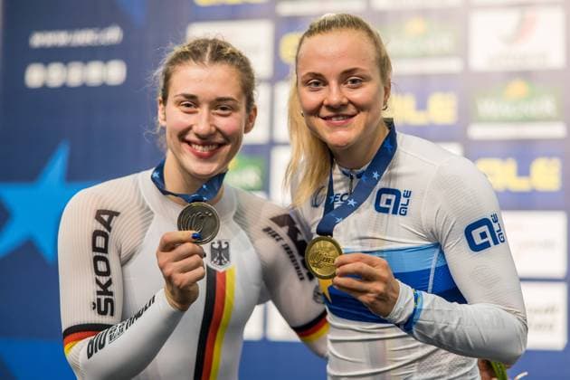 Bilder des Jahres 2023, Sport 02 Februar Sport Themen der Woche KW06 Sport Bilder des Tages European Track cycling, Rad, Radsport, Bahnrad, Bahn Championships 2023 (10.02.2023) Pauline Sophie GRABOSCH (Germany), links, gewinnt Silber und Lea Sophie FRIEDRICH (Germany) gewinnt Gold im Sprint der Frauen bei den European Track Cycling Championships 2023 in Grenchen, Switzerland, on Friday, February 10, 2023 *** European Track Cycling Championships 2023 10 02 2023 Pauline Sophie GRABOSCH Germany , left, wins silver and Lea Sophie FRIEDRICH Germany wins gold in the womens sprint at the European Track Cycling Championships 2023 in Grenchen, Switzerland, on Friday, February 10, 2023 Copyright: xBEAUTIFULxSPORTS OlafxRellischx