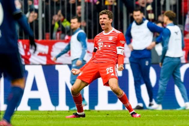 GER, DFB, FC Bayern Muenchen vs VFL Bochum 11 02 2023, Allianz Arena, Muenchen, GER, DFB, FC Bayern Muenchen vs VFL Bochum, in the picture cheering after the goal for 1 0 by Thomas Mueller Mueller FC Bayern 25 nordphotoxGmbHx xStraubmeier nph00004
