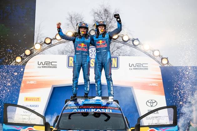 Bilder des Jahres 2023, Sport 02 Februar Sport Themen der Woche KW06 Sport Bilder des Tages 230212 Ott Tänak of Estonia with co-driver Martin Järveoja of Estonia, M Ford World Rally Team, celebrate after winning WRC, Motorsport Rallye, WM during Rally Sweden on February 12, 2023 in Umea. Photo: Fredrik Karlsson BILDBYRAN COP 185 FK0211 motorsport motor rally sweden day 4 bbeng jubel *** 230212 Ott Tänak of Estonia with co driver Martin Järveoja of Estonia, M sport Ford World Rally Team, celebrate after winning WRC during Rally Sweden on February 12, 2023 in Umea Photo Fredrik Karlsson BILDBYRAN COP 185 FK0211 motorsport motor rally sweden day 4 bbeng jubel,  Copyright: FREDRIKxKARLSSON BB230212FK002