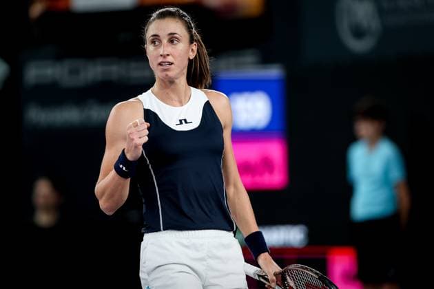 TENNIS - WTA, Tennis Damen Upper Austria Ladies Linz LINZ,AUSTRIA,12.FEB.23 - TENNIS - WTA Tour, Upper Austria Ladies Linz. Image shows the rejoicing of Petra Martic (CRO).  GEPAxpictures xManfredxBinder