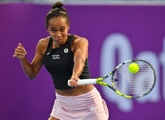 WTA, Tennis Damen Qatar TotalEnergies Open 2023 Leylah Fernandez of Canada in action during her 2nd round Qualifying match against Dayana Yastremska of Ukraine at the WTA Qatar TotalEnergies Open tennis tournament at the Khalifa International Tennis Complex in Doha, Qatar, 12 February 2023 DOHA Qatar  Copyright: xNoushadxThekkayilx originalFilename:varittyakkal-qatartot230212_npiSP.jpg