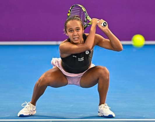 WTA, Tennis Damen Qatar TotalEnergies Open 2023 Leylah Fernandez of Canada in action during her 2nd round Qualifying match against Dayana Yastremska of Ukraine at the WTA Qatar TotalEnergies Open tennis tournament at the Khalifa International Tennis Complex in Doha, Qatar, 12 February 2023 DOHA Qatar  Copyright: xNoushadxThekkayilx originalFilename:varittyakkal-qatartot230212_npNgL.jpg