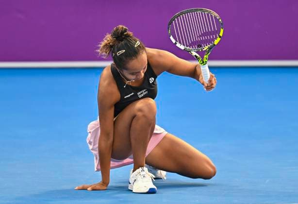 WTA, Tennis Damen Qatar TotalEnergies Open 2023 Leylah Fernandez of Canada in react during her 2nd round Qualifying match against Dayana Yastremska of Ukraine at the WTA Qatar TotalEnergies Open tennis tournament at the Khalifa International Tennis Complex in Doha, Qatar, 12 February 2023 DOHA Qatar  Copyright: xNoushadxThekkayilx originalFilename:varittyakkal-qatartot230212_npsFb.jpg