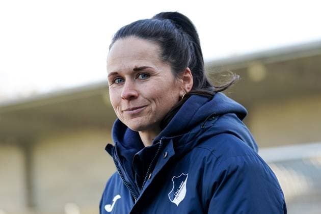 Nadine Rolser coach, TSG , single image, single photo, action, action, portrait, portrait, joy, happy, glad, friendly, cheerful, happy, beaming, optimistic, 12 02 2023, Sinsheim Hoffenheim Germany , Football, Flyeralarm Women Bundesliga, TSG 1899 Hoffenheim 1 FC Köln, 12 02 2023, Sinsheim Hoffenheim Germany , Football, Flyeralarm Frauen Bundesliga, TSG 1899 Hoffenheim 1 FC Köln, DFB DFL REGULATES PROHIBIT ANY USE OF PHOTOGRAPHS AS IMAGE SEQUENCES AND OR QUASI VIDEO xozx