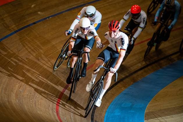 KLUGE Roger, REINHARDT Theo UEC Track Cycling European Championships Grenchen 2023 KLUGE Roger REINHARDT Theo GER Germany Landscape horizontal Landscape Event UEC Track Cycling European Championships 2023 Grenchen Category Category Cycling Track Cycling European Championships Location Europe Switzerland Grenchen Tissot Velodrome Discipline Madison Elite Men Distance 50 km Date Date 12 02 2023 Sunday Day 5