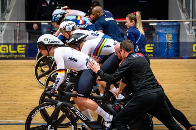 FRIEDRICH Lea Sophie, FINUCANE Emma, HINZE Emma, VAN DER PEET Steffie, GROS Mathilde, DEGRENDELE Nicky UEC Track Cycling European Championships Grenchen 2023 FRIEDRICH Lea Sophie GER Germany FINUCANE Emma GBR Great Britain HINZE Emma GER Germany VAN DER PEET Steffie NED Netherlands GROS Mathilde FRA France DEGRENDELE Nicky BEL Belgium Landscape landscape horizontal Landscape Event Event UEC Track Cycling European Championships 2023 Grenchen Category Category Cycling Track Cycling European Championships Location Place Europe Switzerland Grenchen Tissot Velodrome Discipline Keirin Elite Women Distance m Date Date 12 02 2023 Sunday Day 5