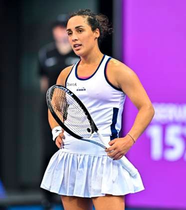 WTA, Tennis Damen Qatar TotalEnergies Open 2023 Martina Trevisan of Italy react against Karolina Muchova of Czech Republic at the WTA Qatar TotalEnergies Open tennis tournament at the Khalifa International Tennis Complex in Doha, Qatar, 13 February 2023 DOHA Qatar  Copyright: xNoushadxThekkayilx originalFilename:varittyakkal-wtaqatar230213_npp7c.jpg