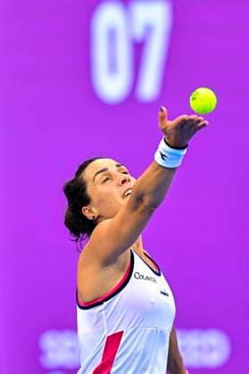 WTA, Tennis Damen Qatar TotalEnergies Open 2023 Martina Trevisan of Italy in action against Karolina Muchova of Czech Republic at the WTA Qatar TotalEnergies Open tennis tournament at the Khalifa International Tennis Complex in Doha, Qatar, 13 February 2023 DOHA Qatar  Copyright: xNoushadxThekkayilx originalFilename:varittyakkal-wtaqatar230213_npRVS.jpg