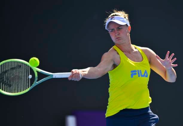 WTA, Tennis Damen Qatar TotalEnergies Open 2023 Barbora Krejcikova of Czech Republic during practice ahead of the WTA Qatar TotalEnergies Open tennis tournament at the Khalifa International Tennis Complex in Doha, Qatar, 13 February 2023 DOHA Qatar  Copyright: xNoushadxThekkayilx originalFilename:varittyakkal-wtaqatar230213_npPr8.jpg